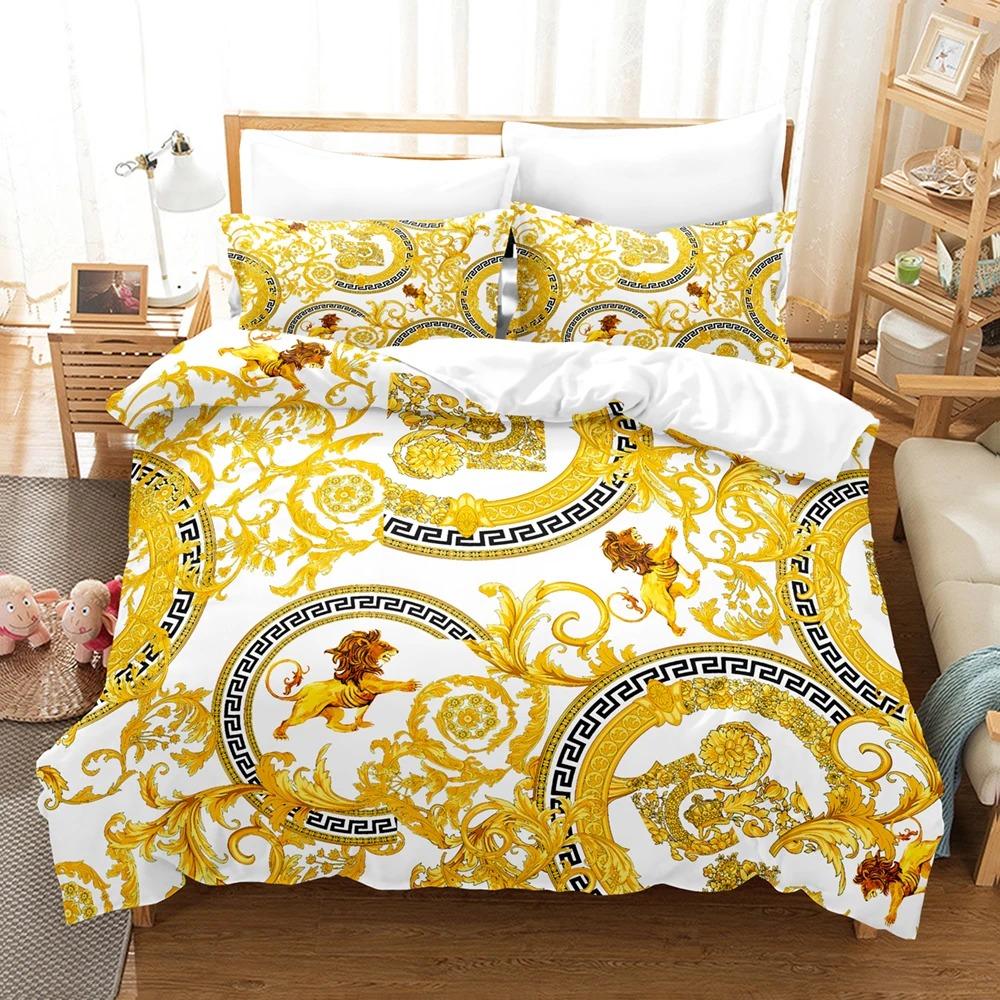 3D Print Gold Decorative Pattern Bedding Sets Skin Friendly Duvet Covers Comfortable And Lovely Suitable For All Ages