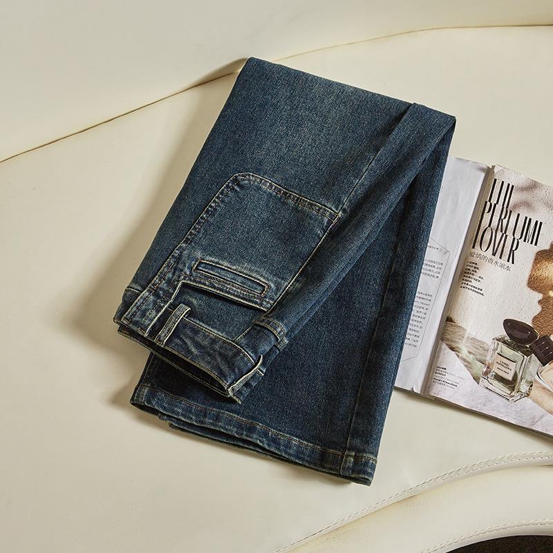 Women's Retro High-Waisted A-Line Denim Skirt - Mid-Length, Slit, Hip-Hugging for Petite Girls - Spring/Autumn Style