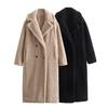 Women's Solid Color Long Sleeved Fleece Long Coat Jacket