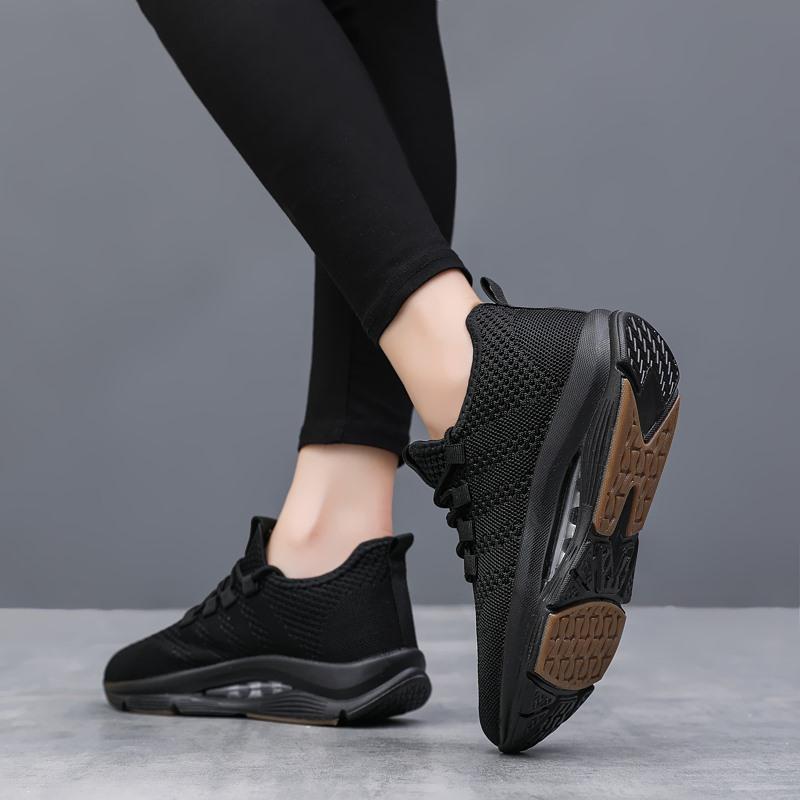 Flying woven dense mesh air cushion rocking shoes women's mesh sports shoes travel shoes platform student white shoes