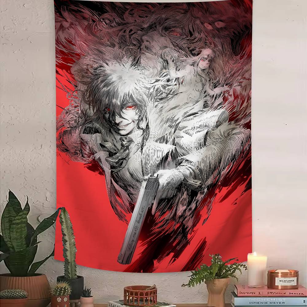 Cool Alucard Anime HHellsing Tapestry Art Printing Japanese Anime Wall Tapestry Anime Wall Hanging Home Decoration