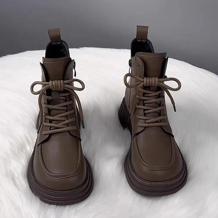 Mode Winter Damenstiefel Plüsch Neue Plateau Warme Kurze Stiefel Flache Sohle Bequem Outdoor Schnürstiefeletten Modeschuhe 2025