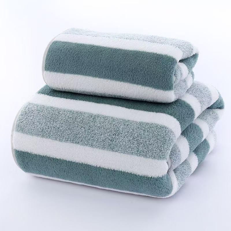 

Coral Fleece Bath Towel Set: Absorbent, Non-Shedding, Large Wide Stripe Design for Household Use 35*75 cm зелёный