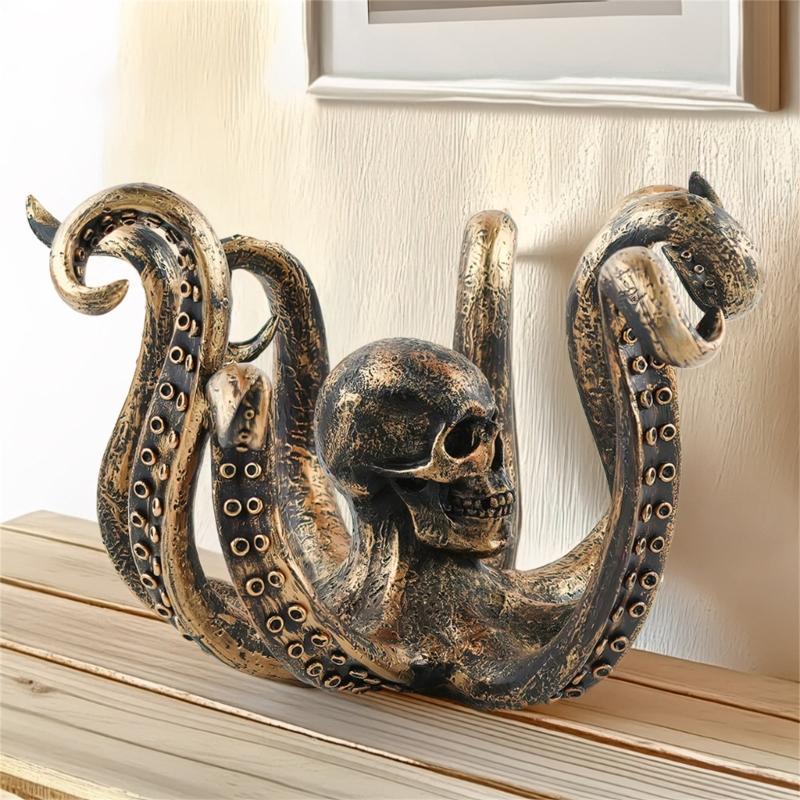 Halloween Unique Tentacles Skull Animal Sculpture Cup Holders Resins Ornament Hanging Hook for Home and Office Decors
