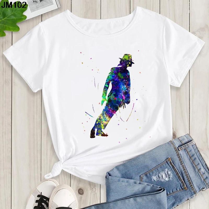 Mens and Kids Summer Shirt Pop King Michael Jackson Womens Printed Shirt Harajuku Casual White Top Womens Trendy Rock Shirt