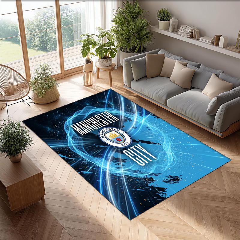 Manchester City Printed Flannel Area Rug Non Slip Soft Polyester Floor Carpet Indoor Decor Mat for Bedroom Living Room Sofa