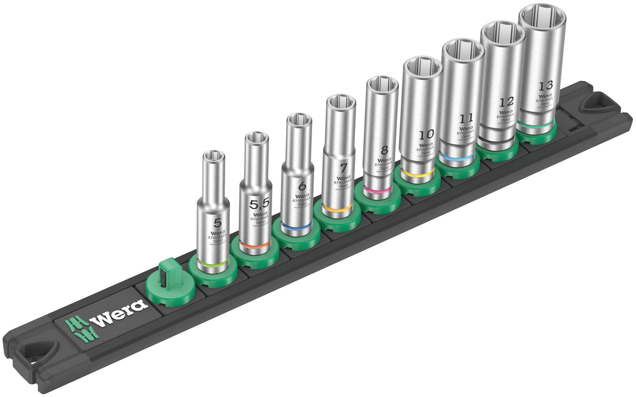 

WERA deep socket wrench set with drive and storage rail 005410 9-piece 1/4SQ