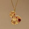 New Chinese Style~New Gilt-Polished Pigeon Blood Ruby Window Flower Gourd Pendant Necklace for Women, High-End Hollow Design Sweater Chain