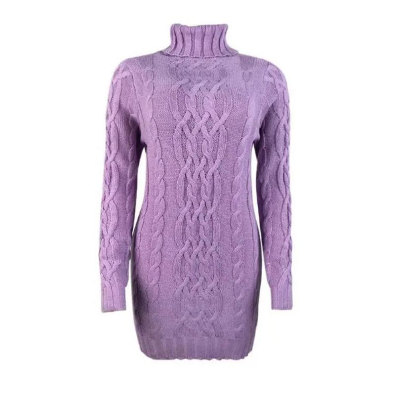 

Платье-свитер с воротником большого размера, женская теплая осенне-зимняя одежда, вязаный пуловер размера S-3XL, свитера больших размеров XXXL фиолетовый