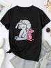 Elegant Cartoon Elephant and Pig Print TShirt Womens Crew Neck Short Sleeve Casual Summer Comfortable Women Tshirt Clothing