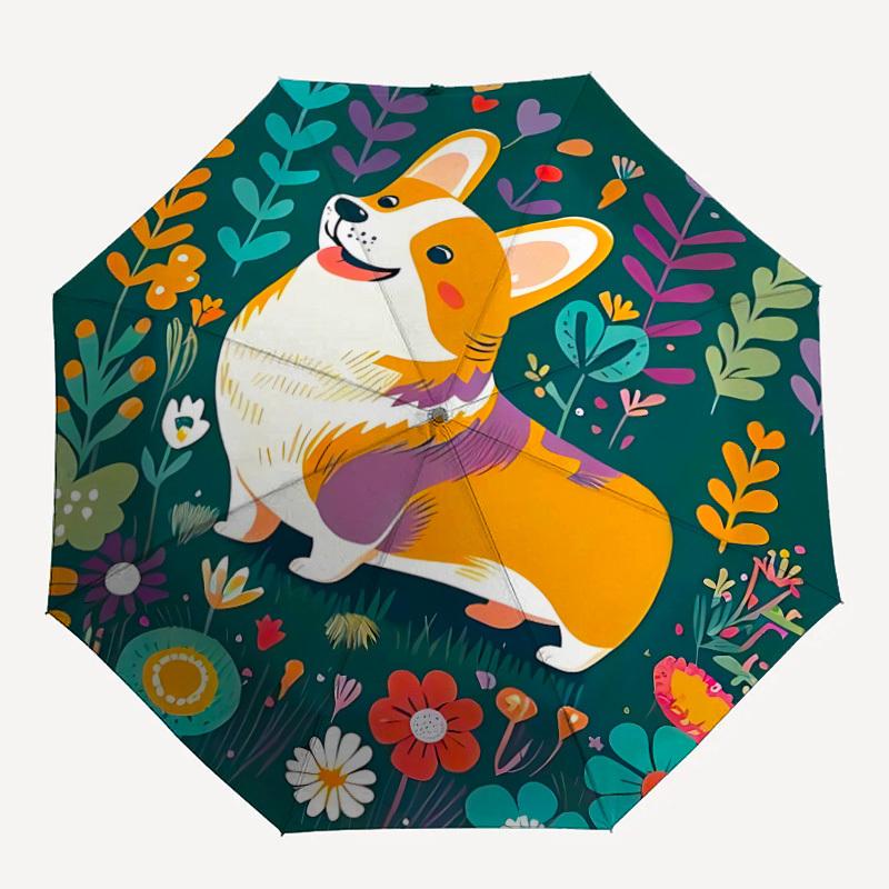 

1pc Corgi Puppy Automatic Open/Close Umbrella - Compact Travel Umbrella, 8-Rib Heavy-Duty Construction, Ideal Gift, Outdoor Accessory040