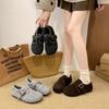 Gray Fluffy Shoes for Women To Wear In Winter, New Korean Version of Woolen Single Shoes for Women, Flat-soled Doudou Shoes, Velvet Thermal Cotton Sh