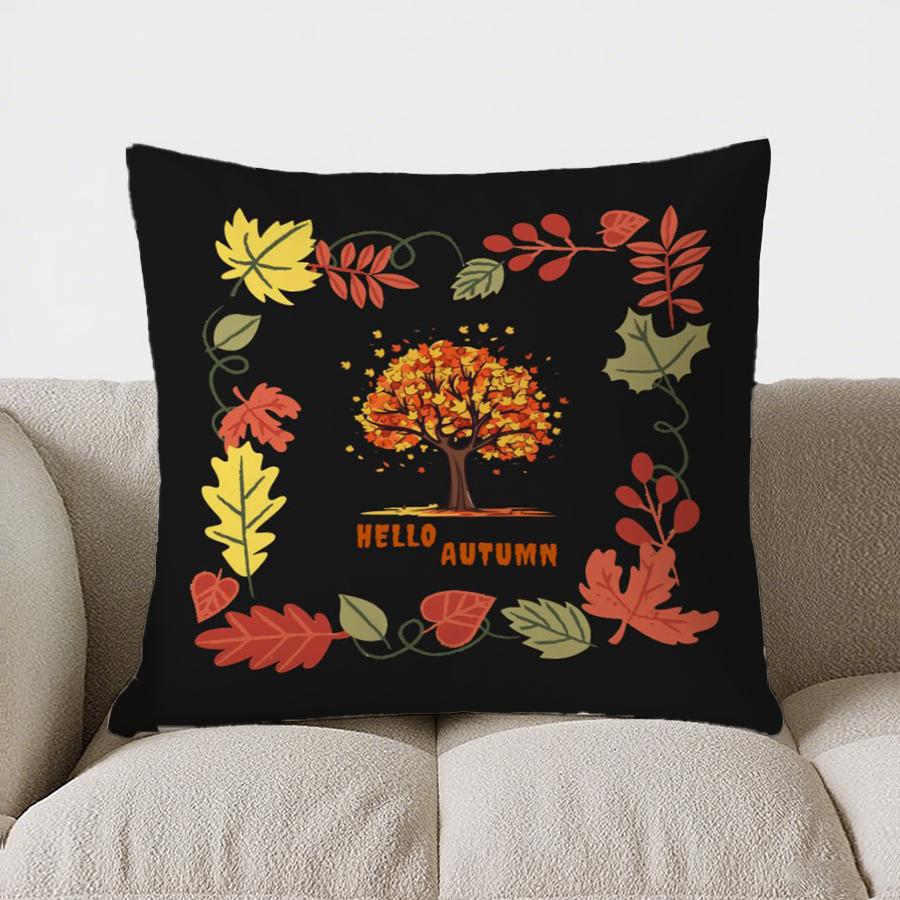 Home Decor Hello Autumn: Squirrels & Fall Leaves Pillow Pattern Cushion Cover Suitable For Sofa Bedroom Car Pillow Cover