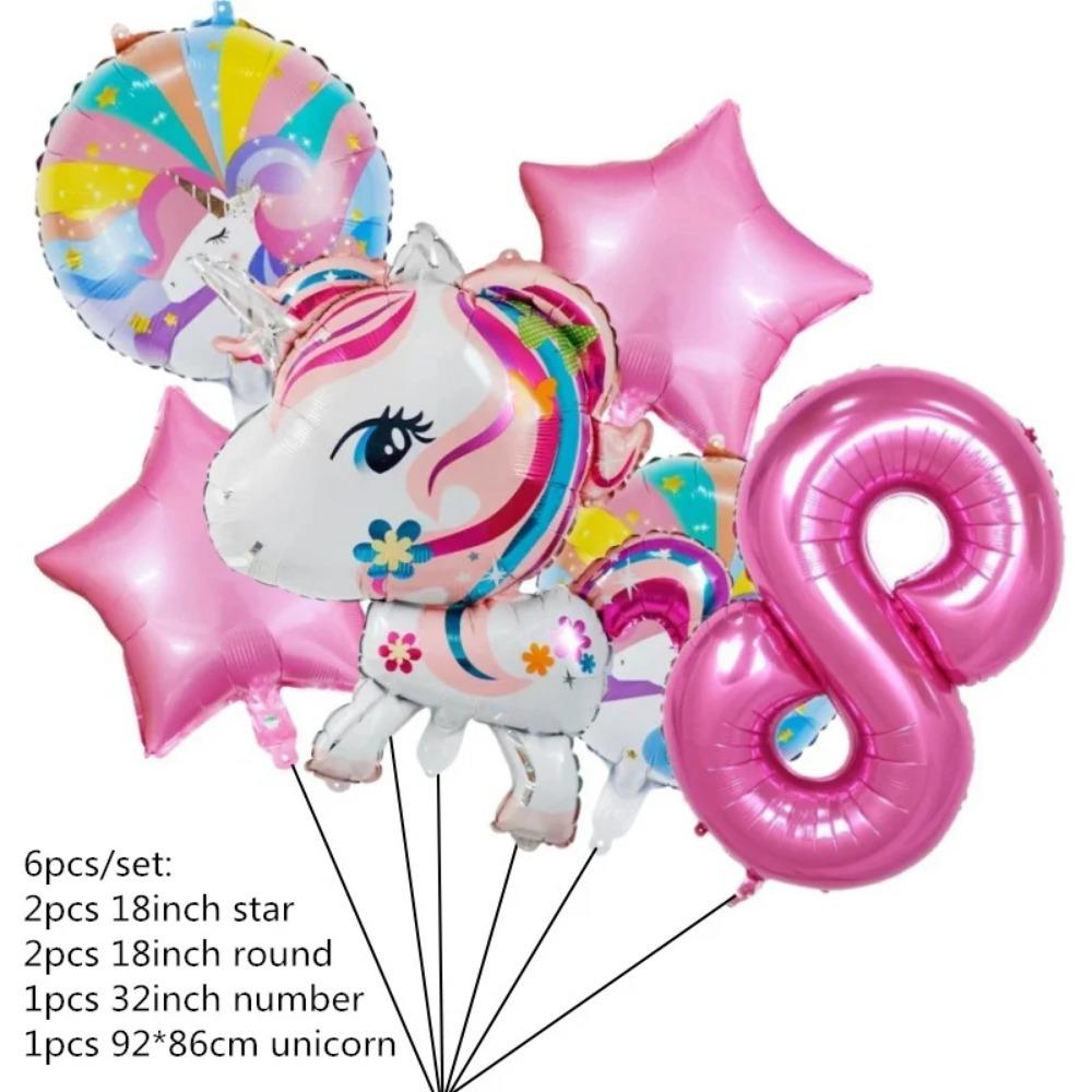 6 Pieces Rainbow Unicorn Themed Aluminum Foil Balloon Baby Shower Boy Girl Birthday Party Holiday Party