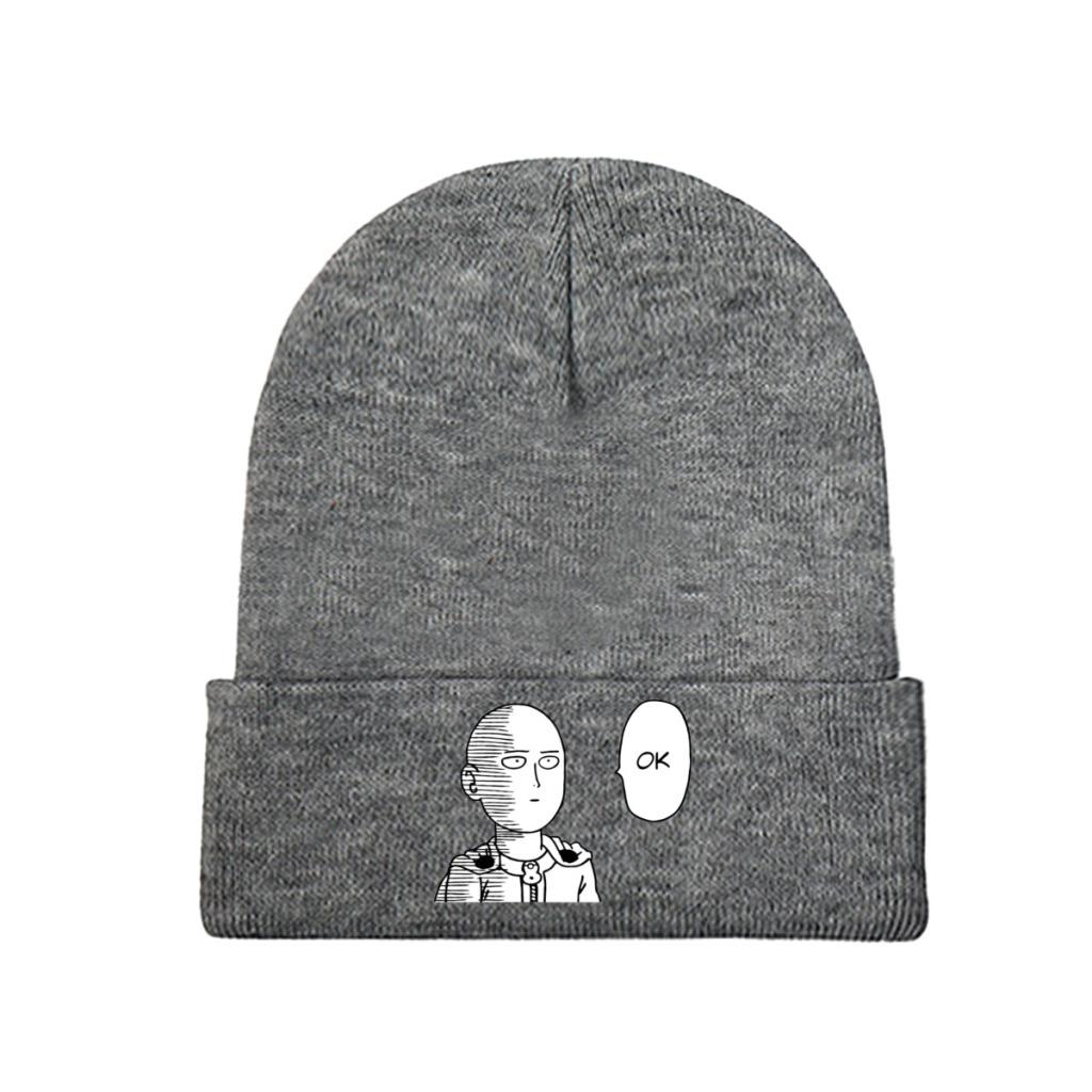 One Punch Man Strickmütze Damen Unisex Mützen Herbst Winter Hüte Saitama OPM Oppai Anime Manga Crochet Melon Cap