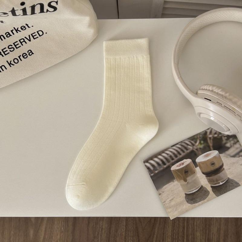 

Женские весенне-осенние однотонные милые носки-гольфы с ажурной кромкой и белым горошком 1 pair