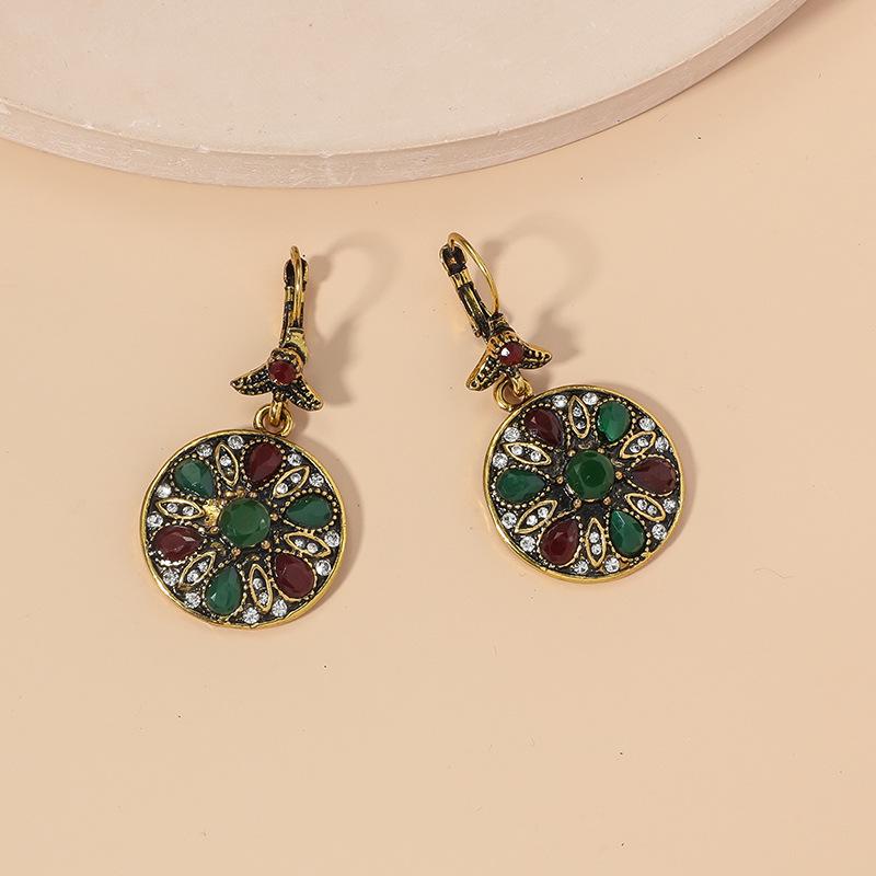 Retro Bohemian Ethnic Rhinestone French Buckle Earrings Studs Jewelry