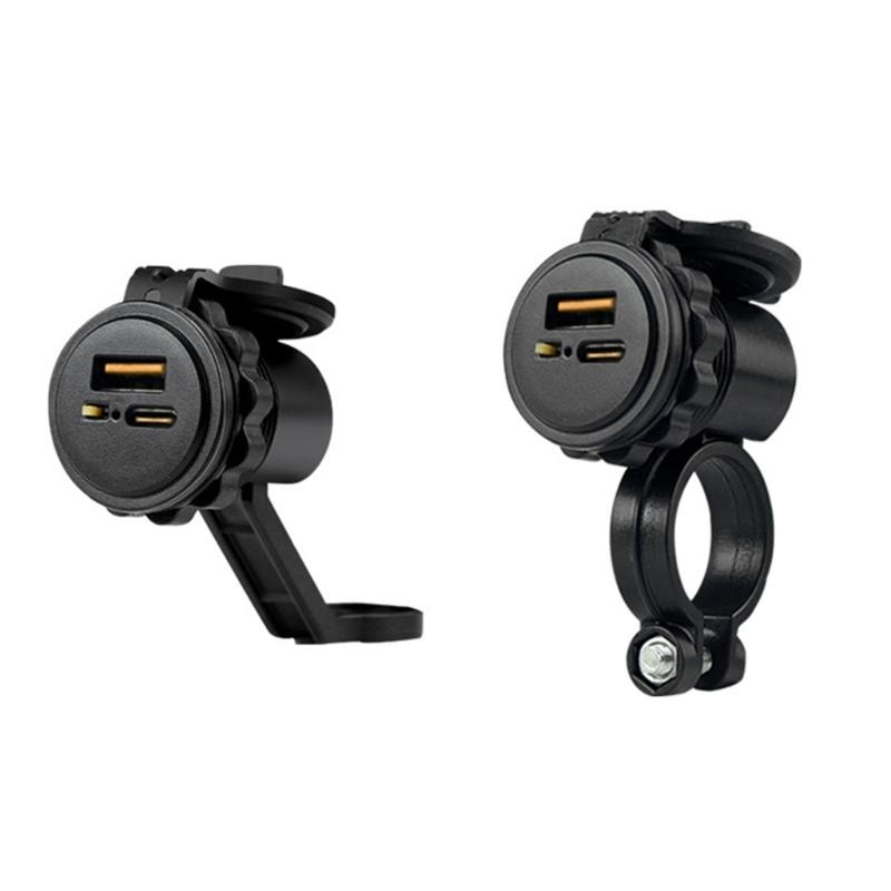 Motorcycle Charger USB Type-C PD 18W Fast Charging Power Socket Double Port Charge Adapter for Phones & Tablets