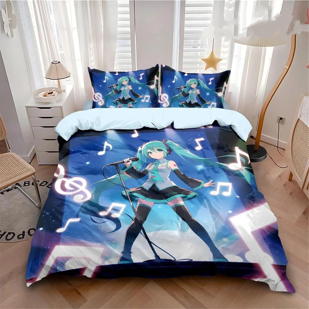 Hot Anime beautiful girl Hatsune Miku Balinese Duvet Cover Set Bedding with 1-2 Pillowcases Room Teens Bedroom Decor Fans Gift