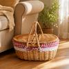 Panier en osier Longue durée Ovale Tissé à la main avec couvercle Naturel