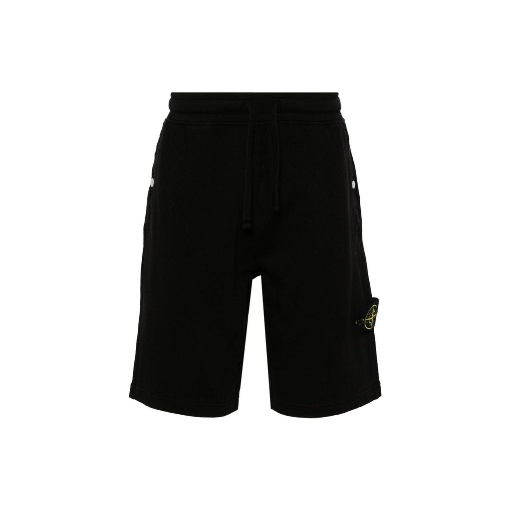 Stone Island Solid Color Mid Waist Fitted Drawstring Straight Leg Casual Shorts Men shorts Black 801563460-V0029