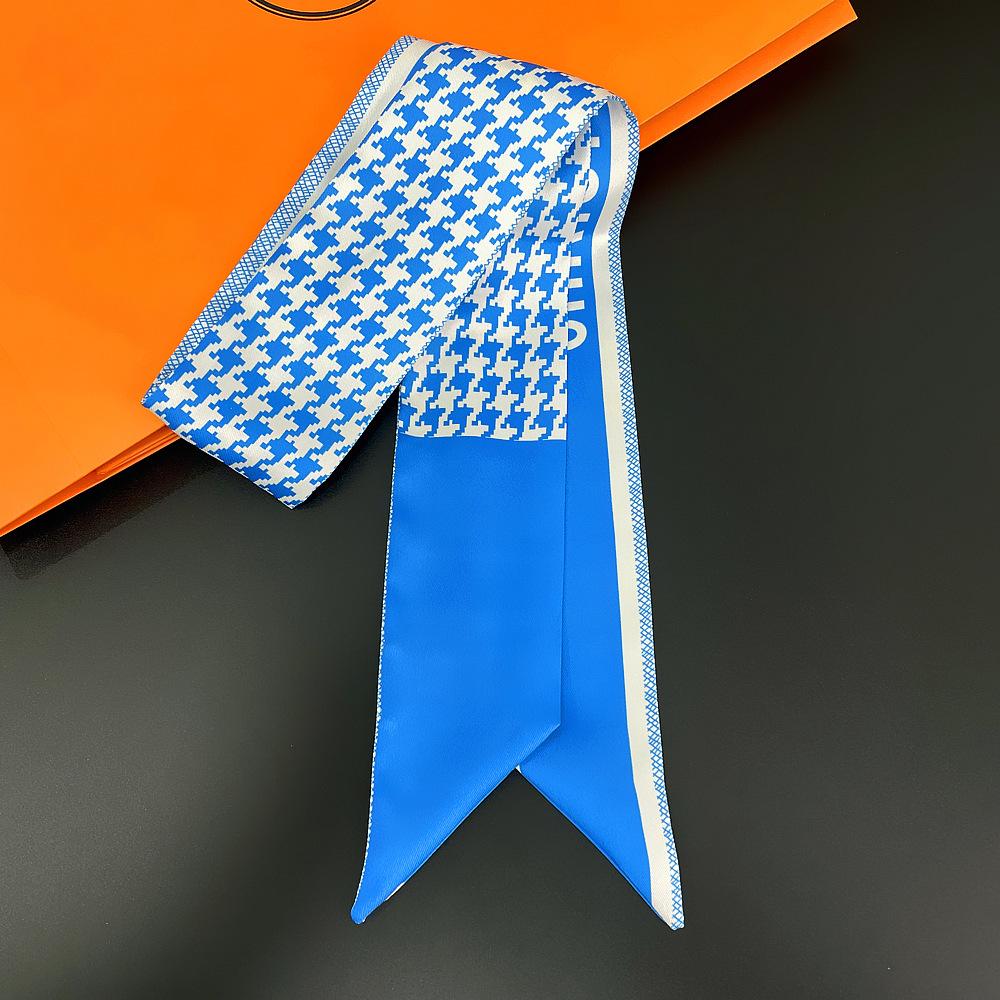 Korean Retro Houndstooth Silk Scarf: Women's Flowy Long Strip, College Style Hair & Bag Accessory