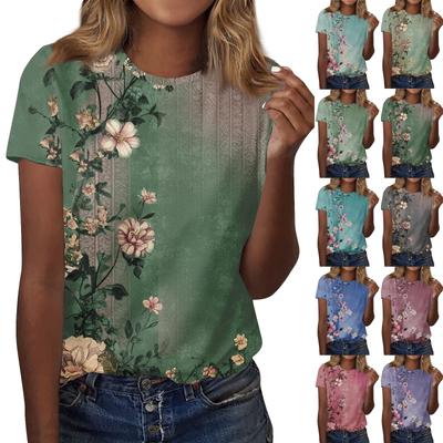 Damenmode Lässig Bedrucktes Rundhals Kurzarm T-Shirt Top T-Shirt Oberteil