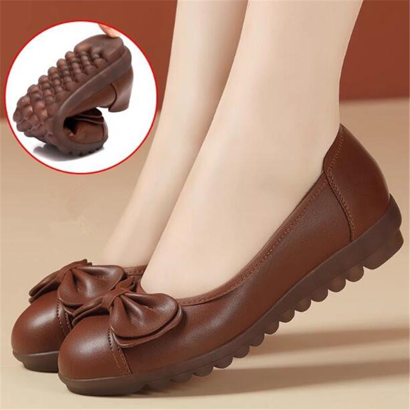 Fashion Women Genuine Leather Flat Shoes Fashion Slip on Loafers Comfortable Casual Ballet Flats Large Size 35-43 Low heel Ladies Shoes