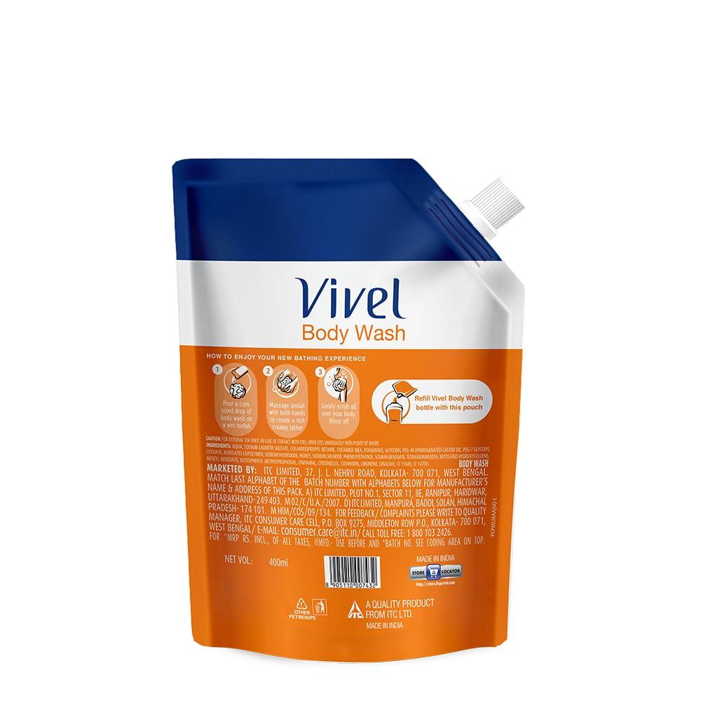 Vivel Glycerin And Honey Moisturizing Body Wash 400ml Refill Pouch For Women And Men For Glowing Soft Nourished And Hydrated Skin All Skin Types