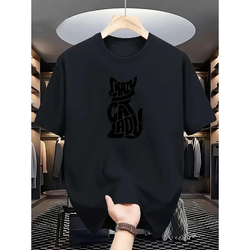 

European Size White Short-sleeve T-shirt Displayed in a Fashionable Walk-in Closet Scene:Featuring a Print That Creatively Blends Artistic Typography 4XL