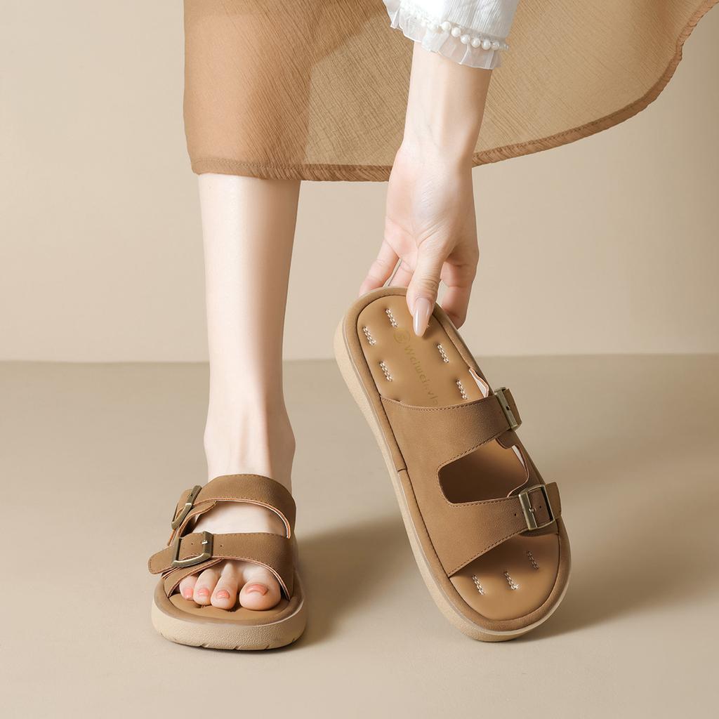 Round head platform slippers women wear one-word buckle with open-toed sandals women's summer