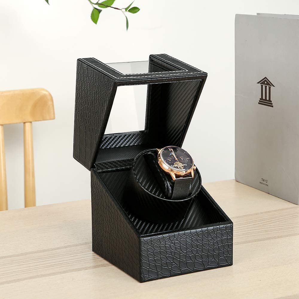 Automatic Watch Winder (Single Watch Winder) with Premium PU Leather, Compatible with Men's and Women's Watches, 2023 Upgrade (Crocodile Pattern -
