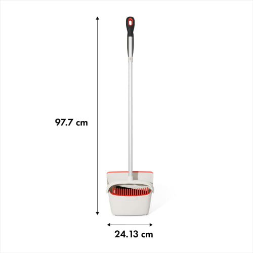 OXO broom and dustpan set, all-in-one storage, stands upright, easy to store, easy to dispose of, cleaning tools, 99cm long