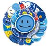 50 Sheets Blue Smile Cartoon Stickers: Cute, Waterproof Decoration for Journals, Computers, and Water Bottles