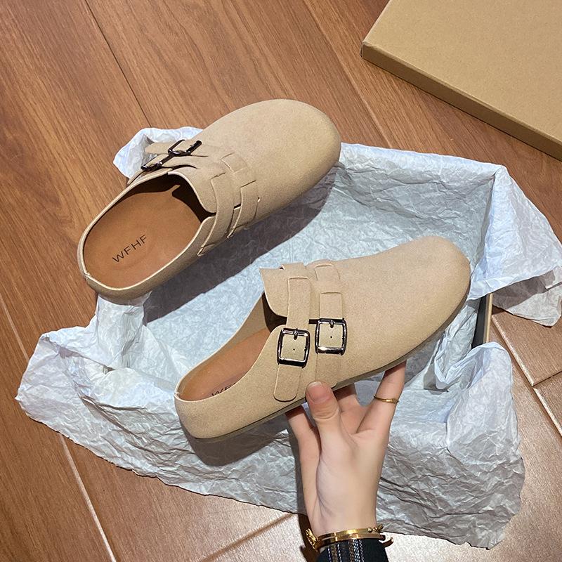 Four Seasons Versatile Retro Women's Outer Wear Inner Height Increase Baotou Half Drag One Pedal Casual Maternity Cool Slippers