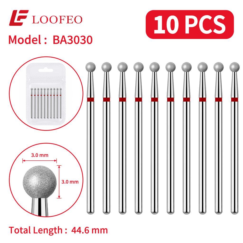 Ball Diamond Nail Drill Bit Set 1.5/2/2.5/3/3.5/4/4.5/5mm Red Fine Nail Milling Cutters Nail File Bit Sets Nail Prep Dead Skin Removal Shaping