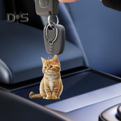 Cat Keychain Double Sided 2D Flat Acrylic Pet Hanging Decoration Lifelike Cat Keyring Accessories for Car Mirror Window Backpacks