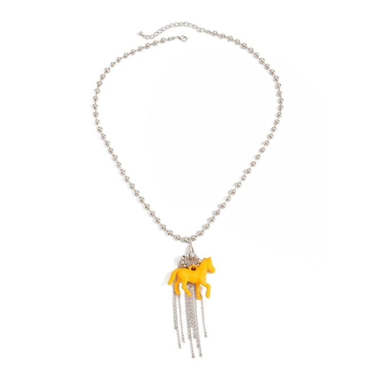 Lovely Horse Design Necklace Pendant Sweater Chain With Soft Tassels Adjustable 61+7cm Chain For Women