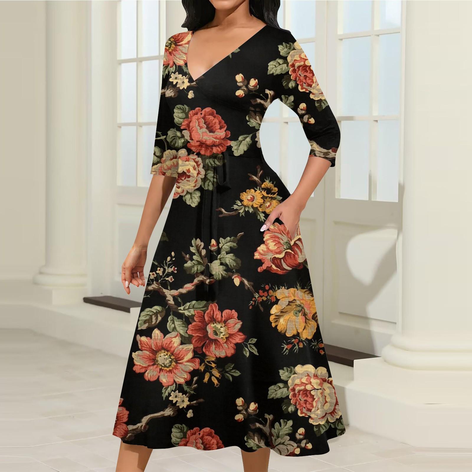 

Женское повседневное модное платье миди с V-образным вырезом и рукавом три четверти L оранжевый