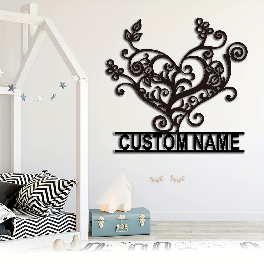 Metal Family Name Sign, Customizable Black Heart Wall Decor, Artistic Matte Finish, Removable for Indoor Outdoor