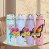 1PC Bright Colorful Butterfly 750ml Color Plastic Sports Water Bottle Leakproof Flip Straw Lid Suitable for Sports Office Home Use