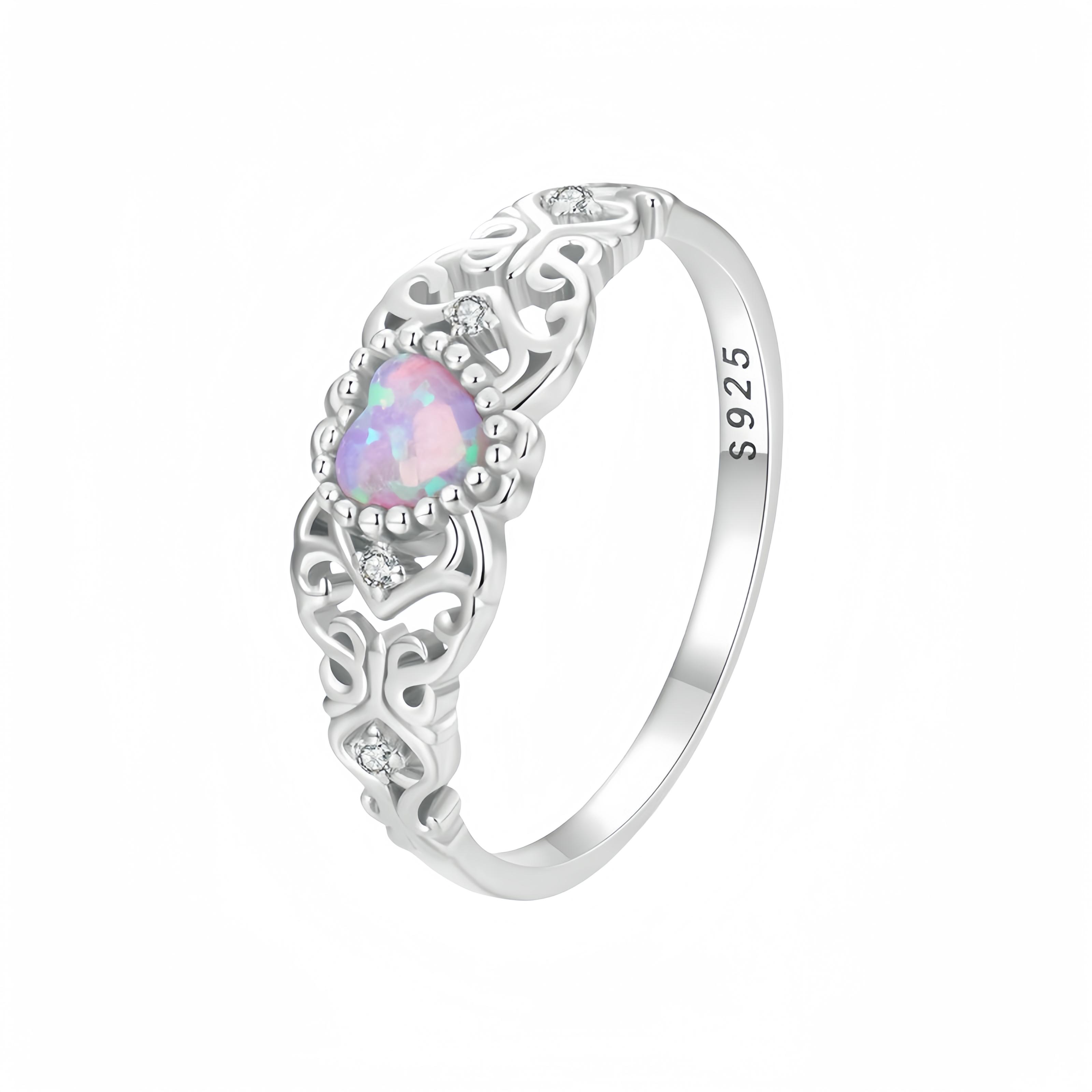 

Винтажное кольцо из стерлингового серебра 925 пробы с опалом для дам с гравировкой сердца серебряные кольца 925 пробы 9