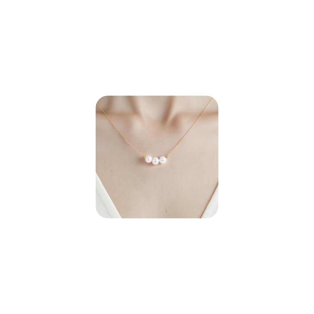 Pearl Necklace for 18K Gold White Freshwater Single 3 Pearl Pearl Gold [Tessalyn] Women, Plated, Necklace, Pendant, Simple, Popular,