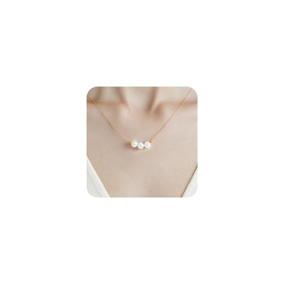 Perlenkette für 18K Gold Weiß Süßwasser Einzelne 3 Perlen Perle Gold [Tessalyn] Frauen, Vergoldet, Halskette, Anhänger, Schlicht, Beliebt,