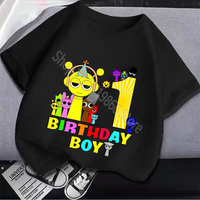 Sprunki Camiseta de Cumpleaños para Niños Niñas de 1 a 9 Años Incredibox Algodón Ropa para Niños Lindo Dibujo Animado Juego Estampado Gráfico Tops Regalo para Fiesta