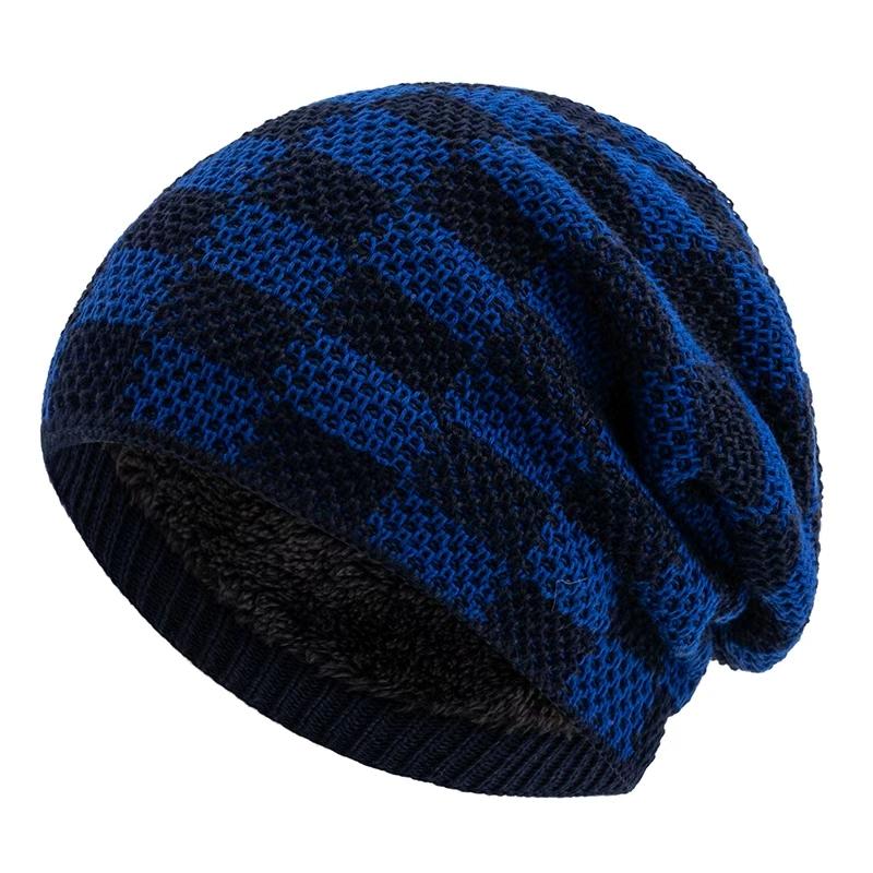 New Unisex Slouchy Winter Hat Two Tone Grid Design Beanie Hats For Men Women Casual Decor Winter Ski Knitted Hats