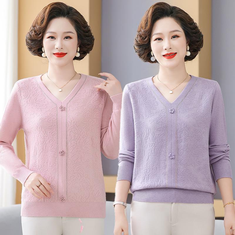 Maglione a maglia alla moda per donna di mezza età e anziana - Primavera/Autunno 2026 - Top a strato base che copre la pancia