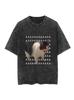 Black Retro T-shirt Wide Wash Distressed Design with Kitten Print T-shirt
