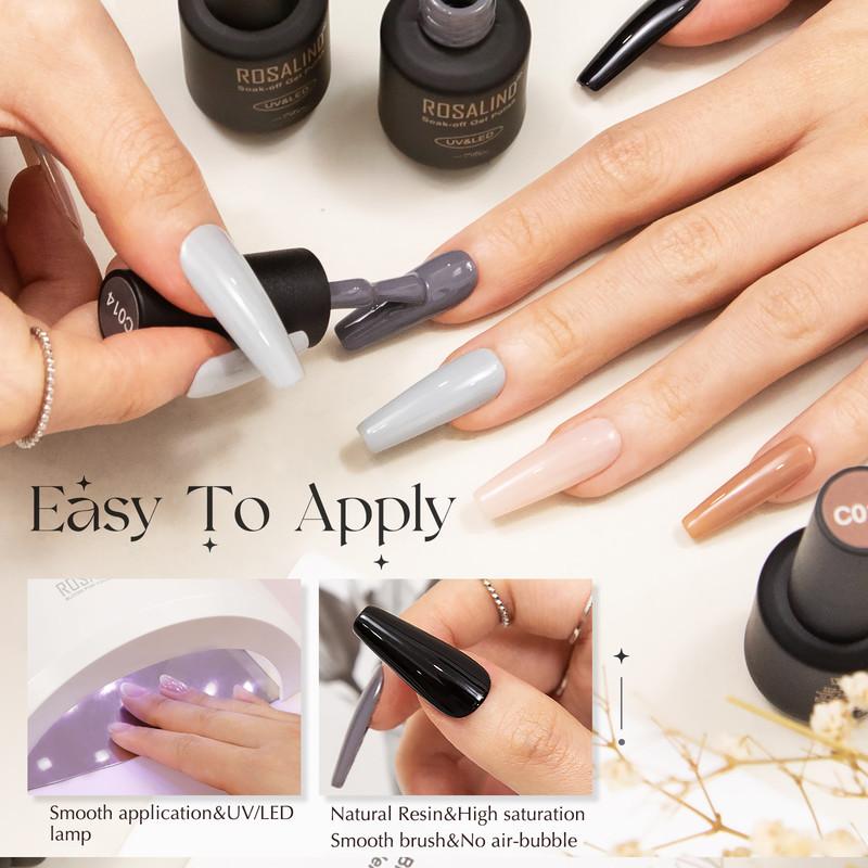 ROSALIND Stylish Nail Gel Polish Set 6PCS Kits Semi Permanent For Beauty Nail Supplies Cured With UV Lamp Base Top Gel Varnish