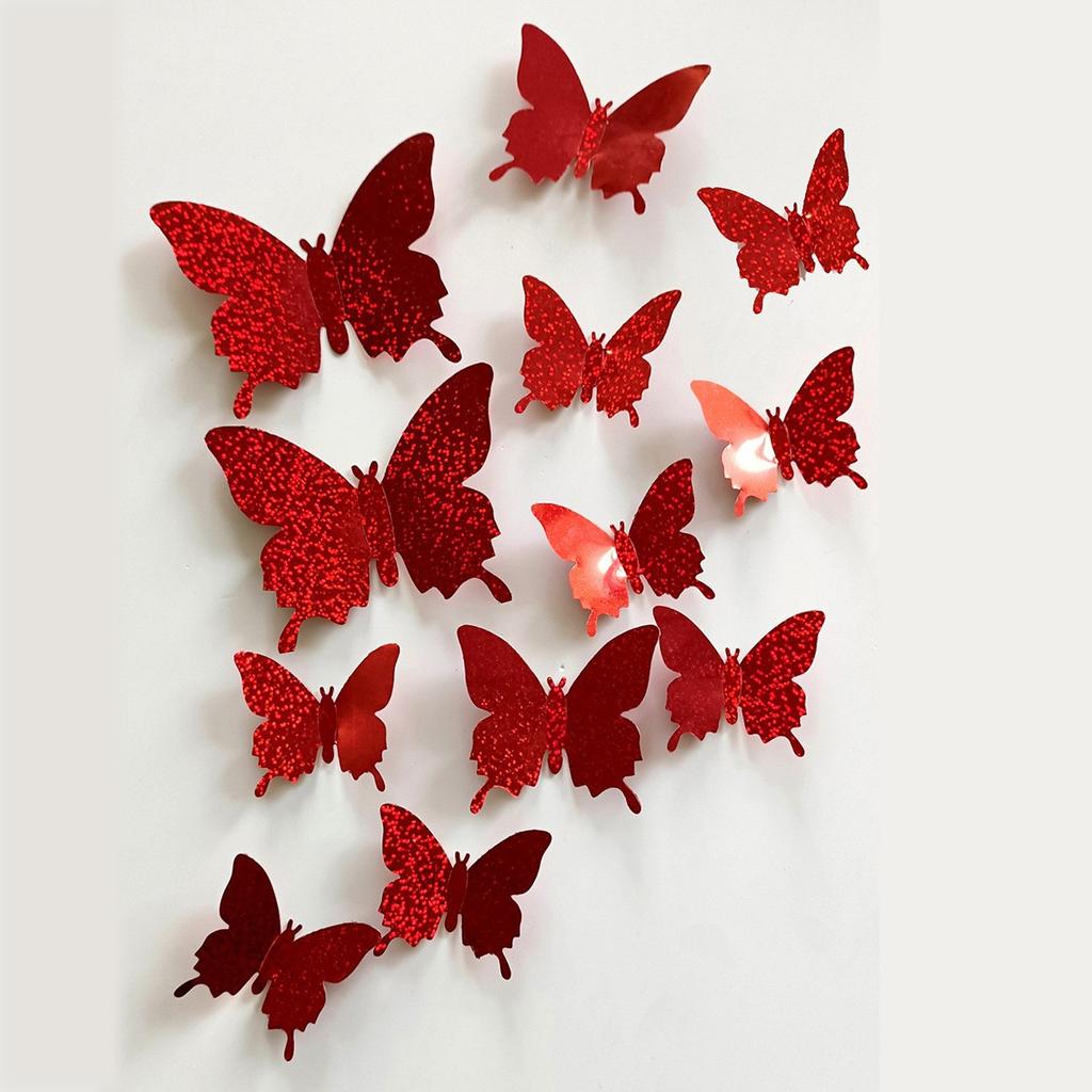12Pcs Butterfly Stickers 3D Flash Color Wall Stickers for Home Decor Gold Silver Red Blue Stickers for Tile Window Diy Wall Art